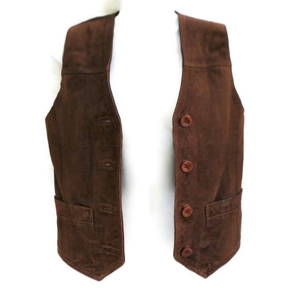 Kathy Ireland Vest Leather Suede Vintage Dark Brown Western Slot Pockets S - Picture 3 of 10